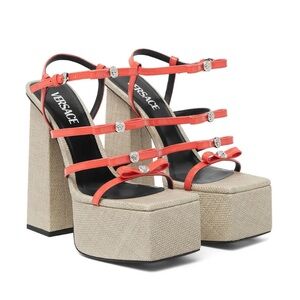 New Authentic Versace Gianni Ribbon Platform Sandals 150mm Platform Sandals